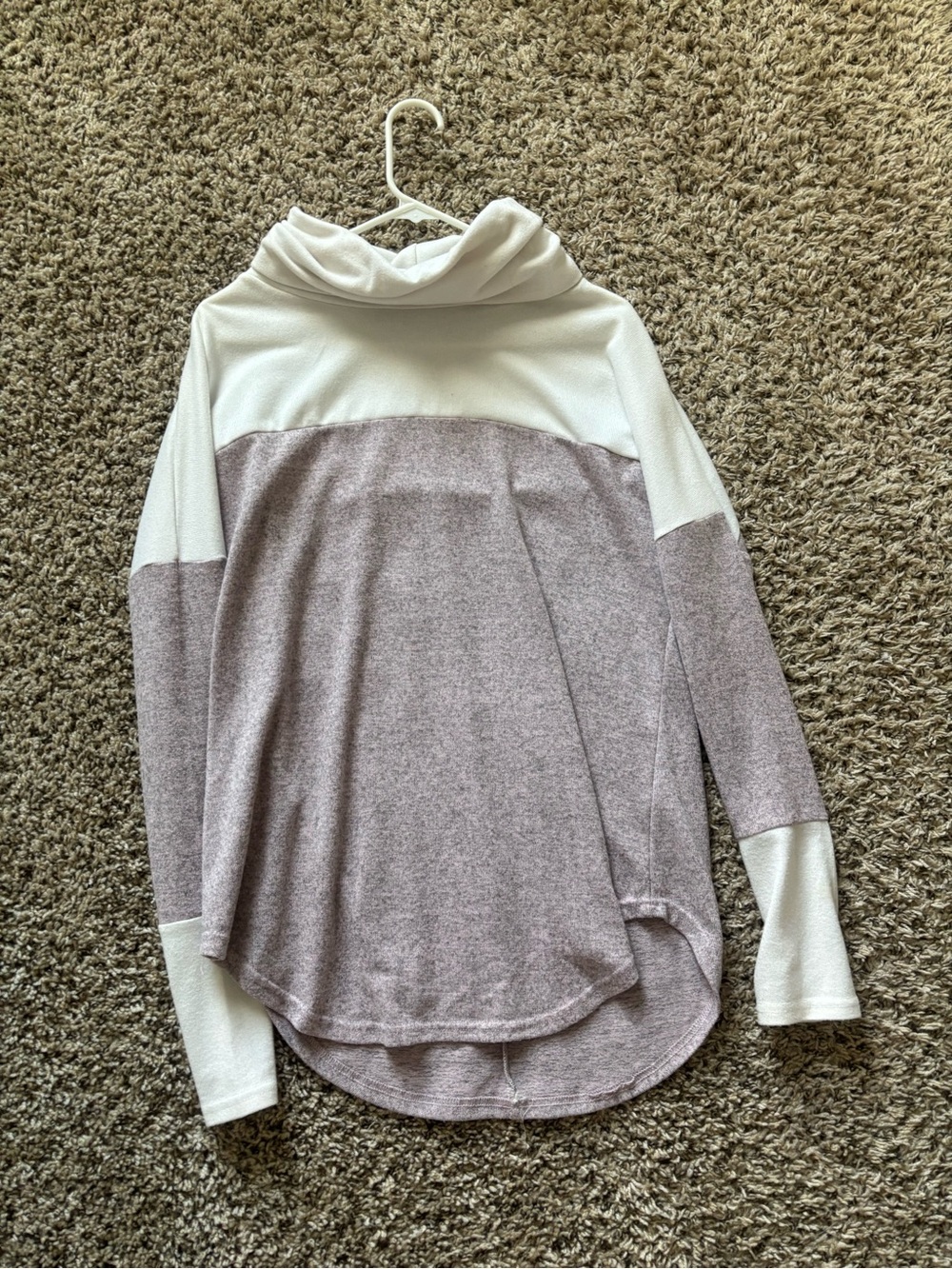 Women's Two-Tone Cowl Neck Sweater - White and Light Mauve
